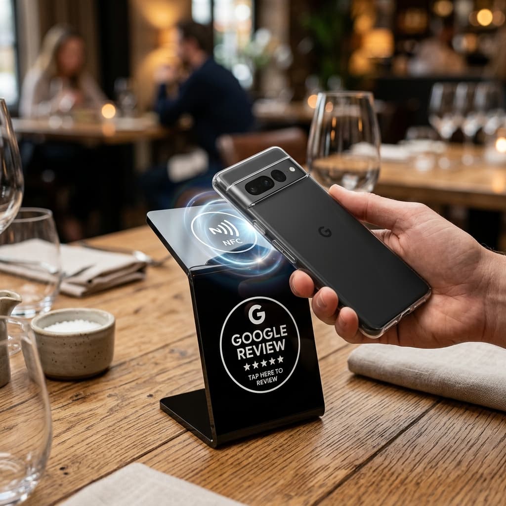 Totem Smart Review em uso no balcão